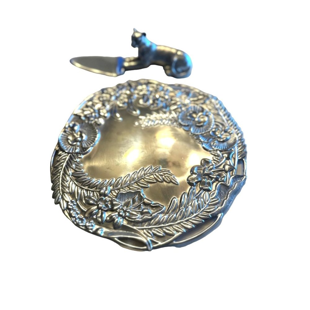 Fitz and Floyd Metal Serveware 2003 Cheese Plate with Cheeta Server